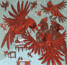 Load image into Gallery viewer, Cardinal Woodcut Framed in Red

