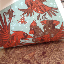 Load image into Gallery viewer, Cardinal Woodcut Framed in Red
