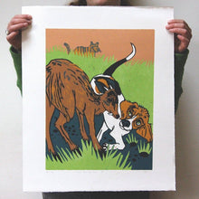 Load image into Gallery viewer, Beagle and Deer Woodcut
