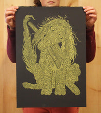 Load image into Gallery viewer, Gold and Black Poodle woodcut
