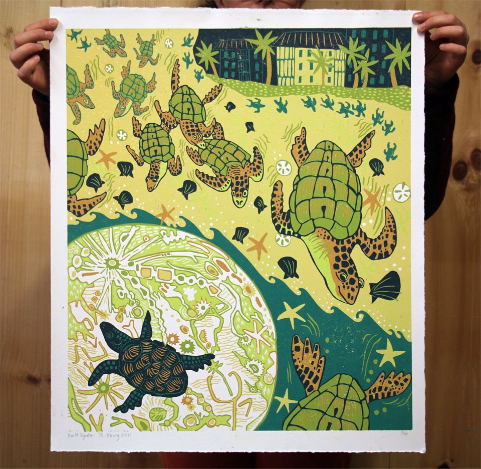 Sea Turtle Woodcut
