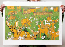 Load image into Gallery viewer, Deer and Rose Woodcut
