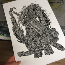 Load image into Gallery viewer, Poodle Woodcut black and white

