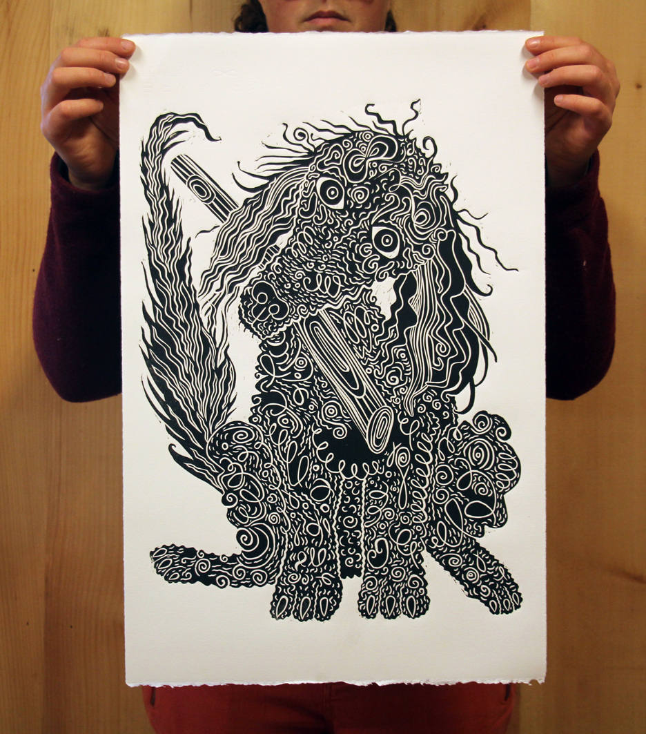 Poodle Woodcut black and white