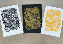 Load image into Gallery viewer, Flying Squirrel with Gold Woodcut
