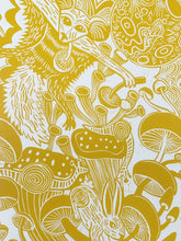 Load image into Gallery viewer, Flying Squirrel and Mushroom woodcut
