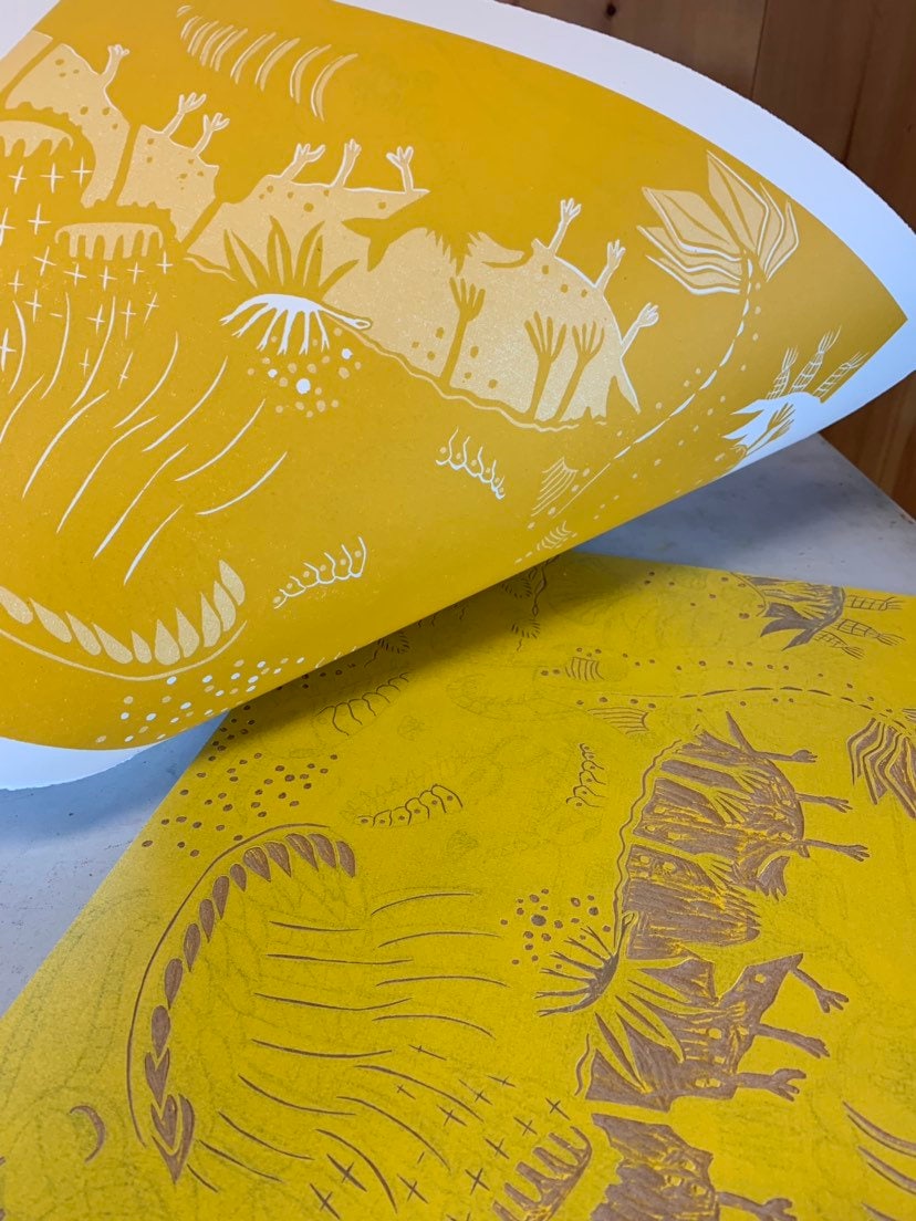 LAST ONE Cambrian Reef Woodcut