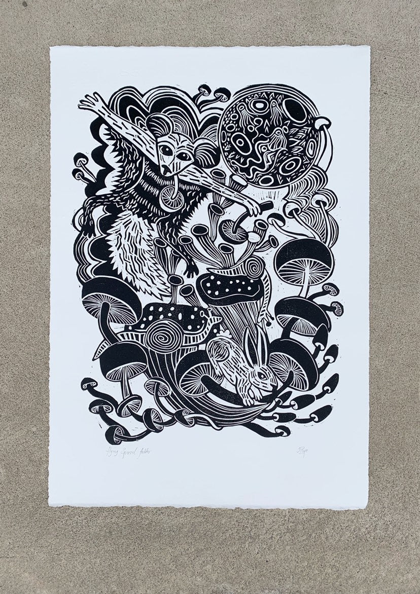 Flying Squirrel Woodcut