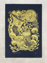 Load image into Gallery viewer, Flying Squirrel with Gold Woodcut
