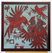 Load image into Gallery viewer, Cardinal Woodcut Framed in Red
