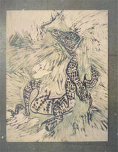 Load image into Gallery viewer, Komodo Dragon and Elephant Woodcut
