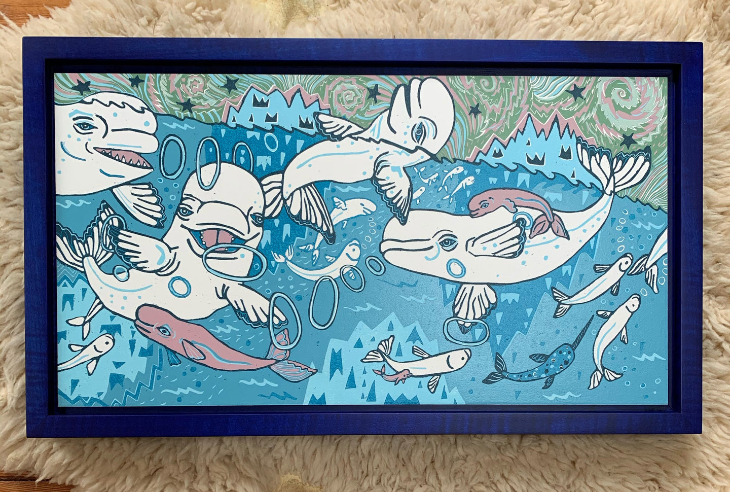 Beluga Woodcut Framed