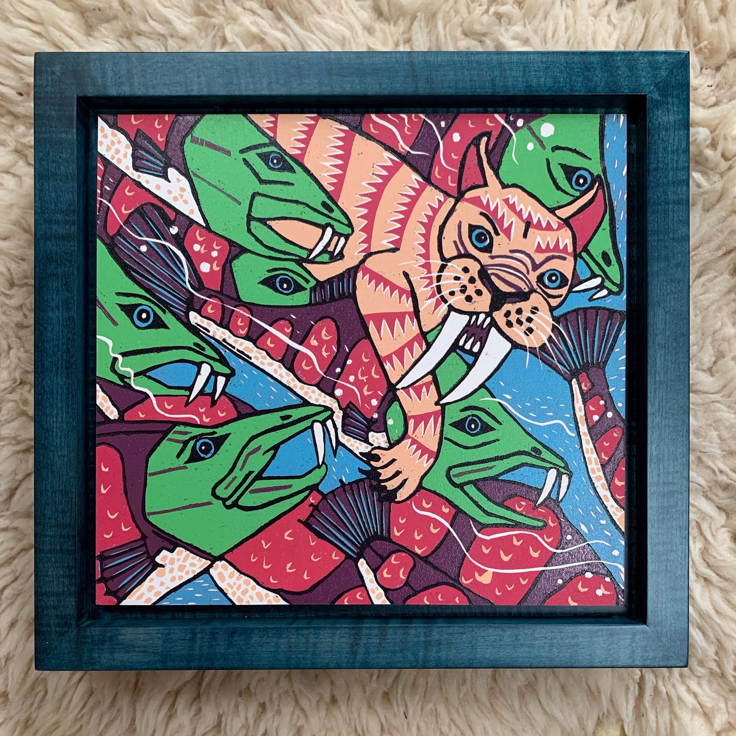 Sabretooh Cat Woodcut Framed