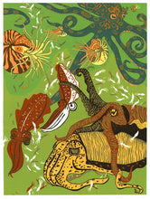 Load image into Gallery viewer, Cuttlefish, Squid and Nautilus Woodcut

