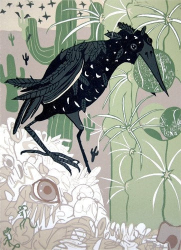 Poodle and Starling Woodcut