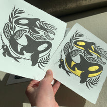 Load image into Gallery viewer, Orca and kelp linocut
