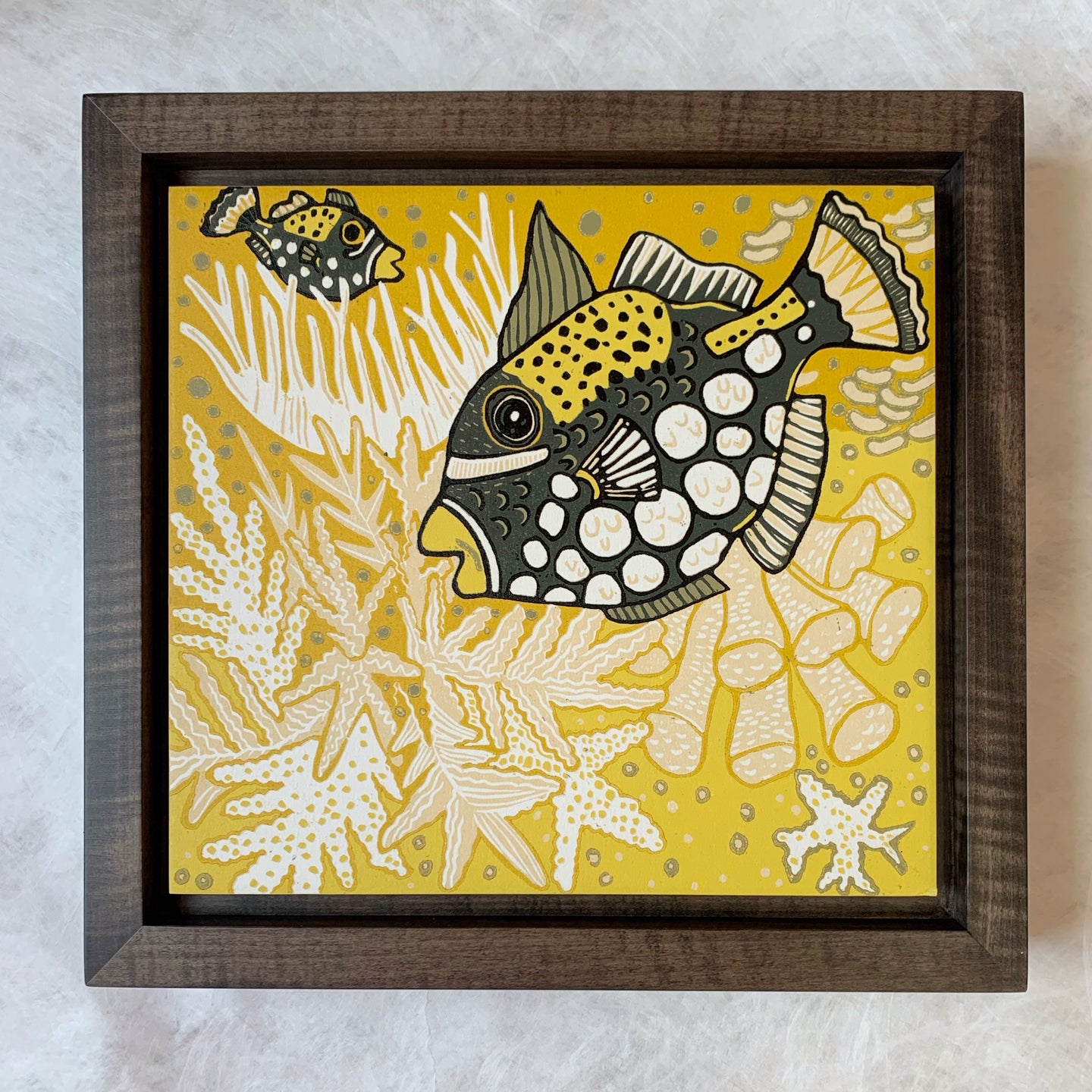 Framed Clown Triggerfish Woodcut