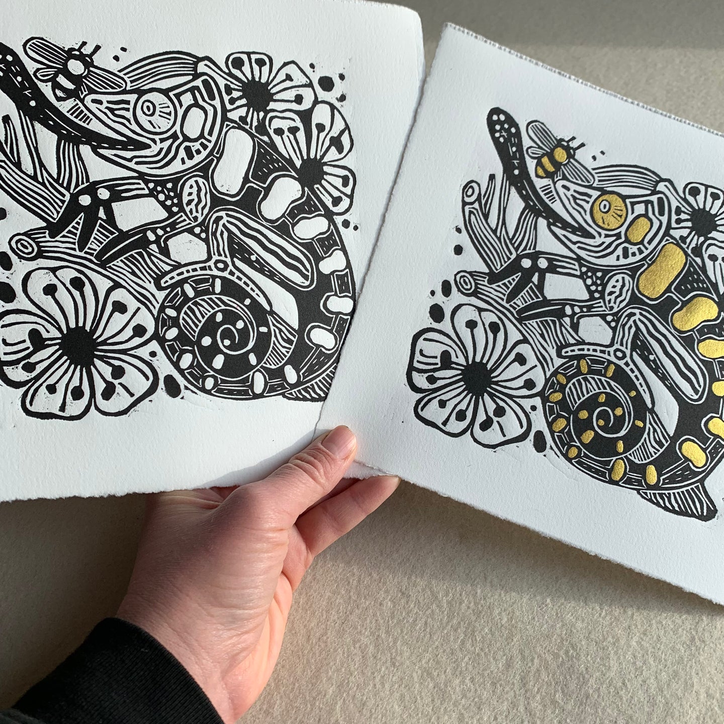 Chameleon linocut