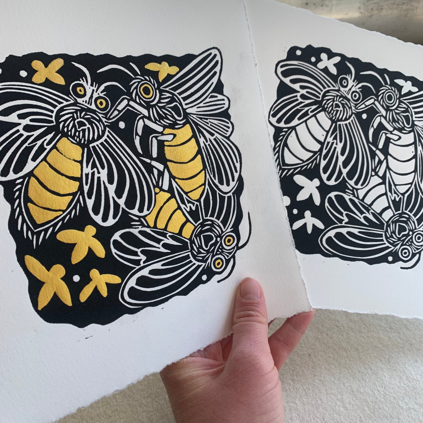 Lightning bug linocut