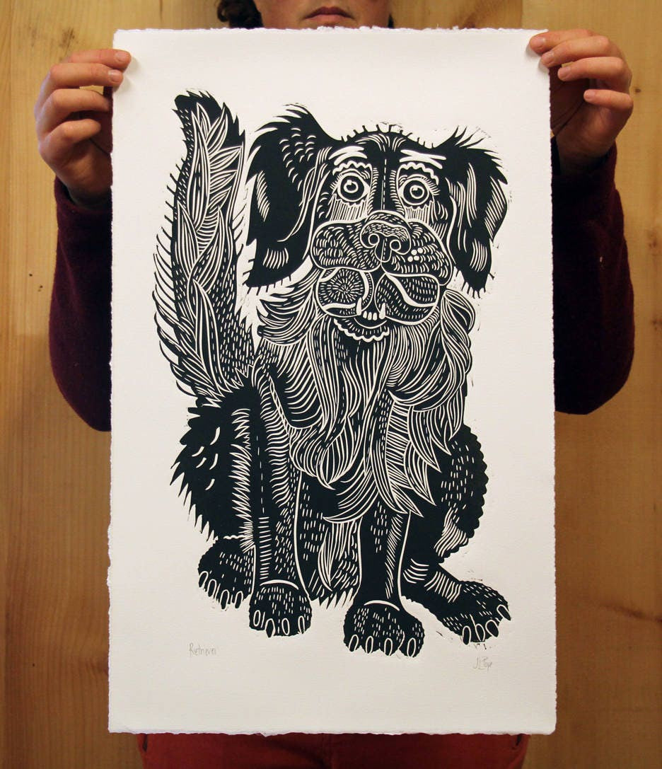 Black retriever woodcut