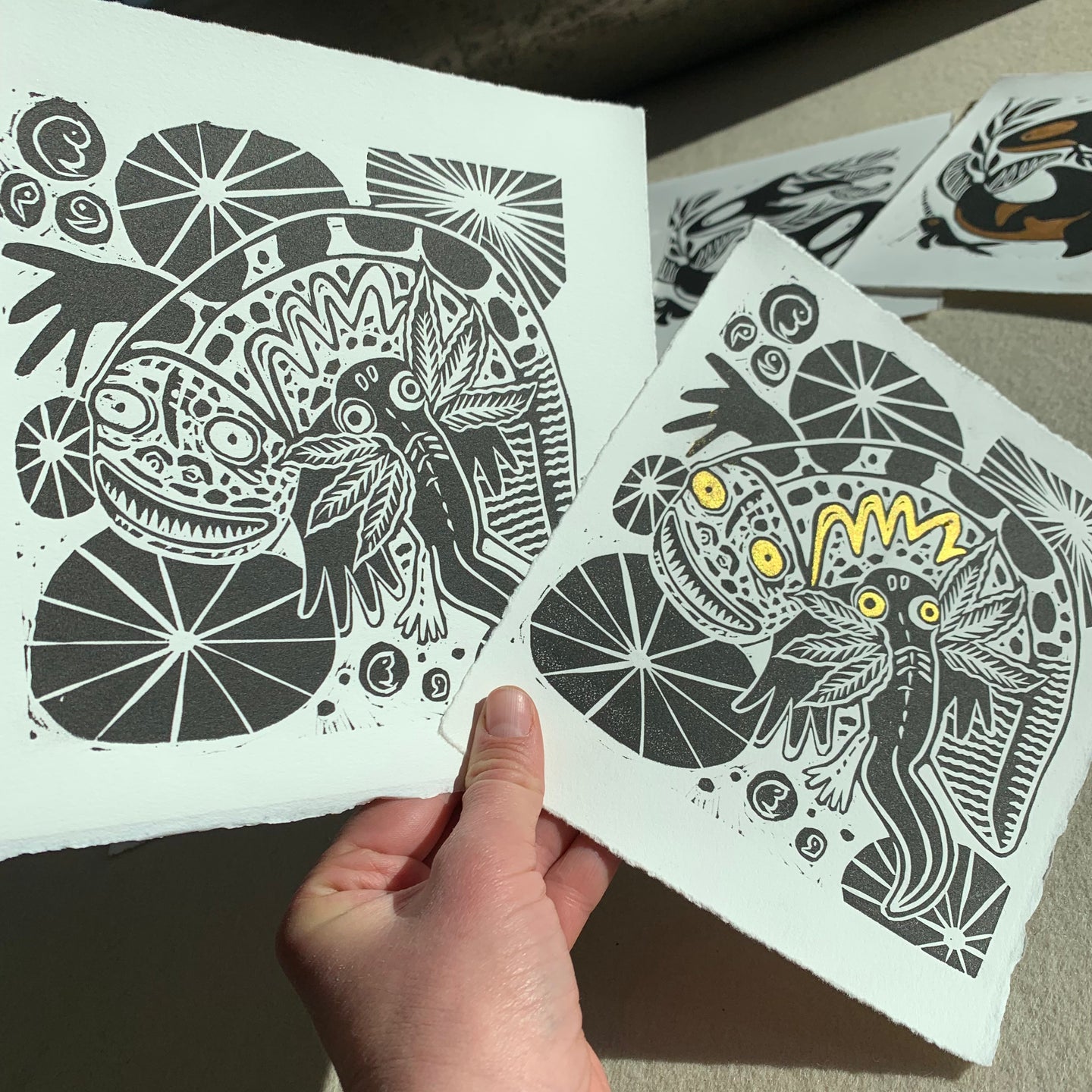 Hellbender linocut