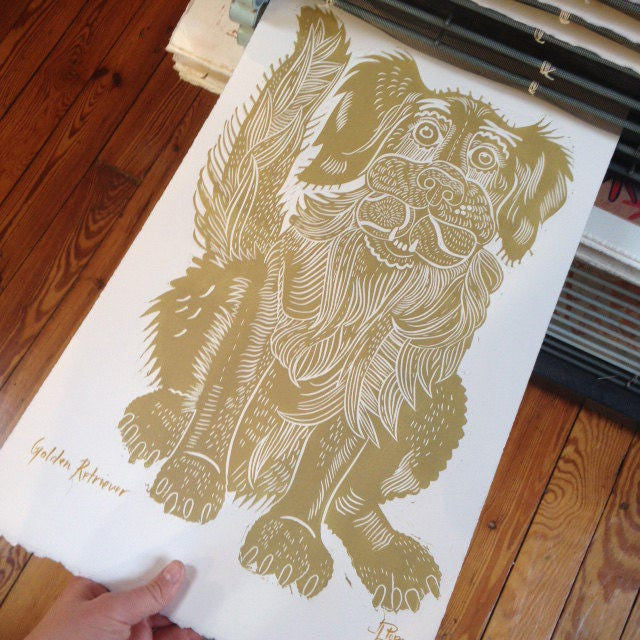 Golden retriever woodcut