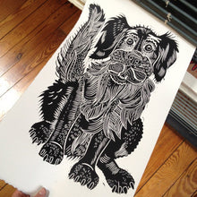 Load image into Gallery viewer, Black retriever woodcut
