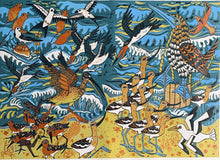 Load image into Gallery viewer, Large bird and beach biomimcry woodcut
