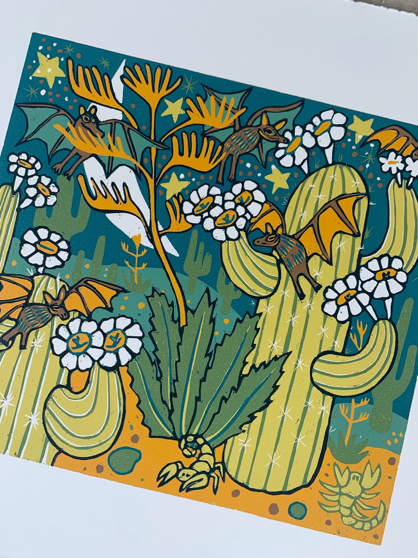 Cactus bat woodcut