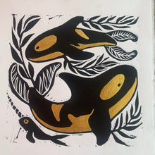 Load image into Gallery viewer, Orca and kelp linocut
