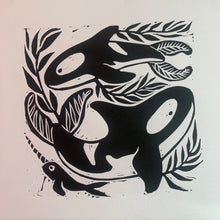 Load image into Gallery viewer, Orca and kelp linocut
