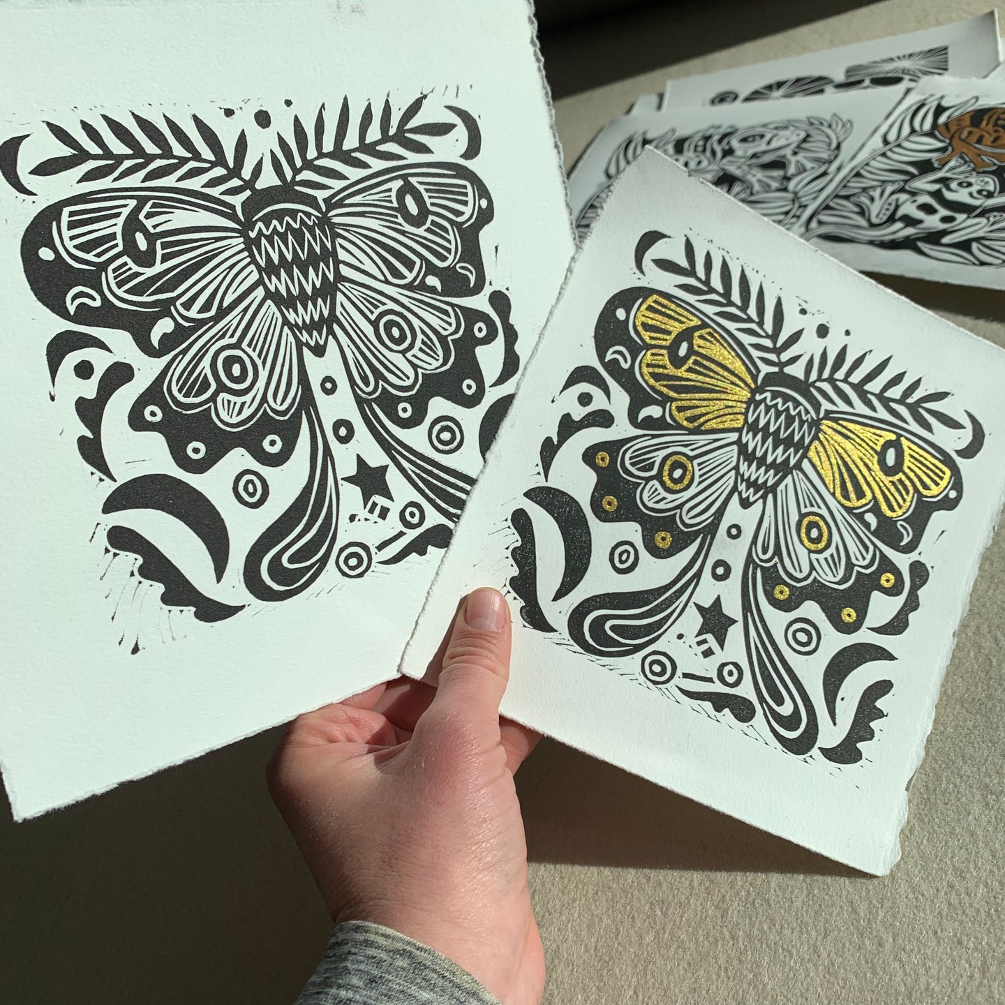 Moth linocut